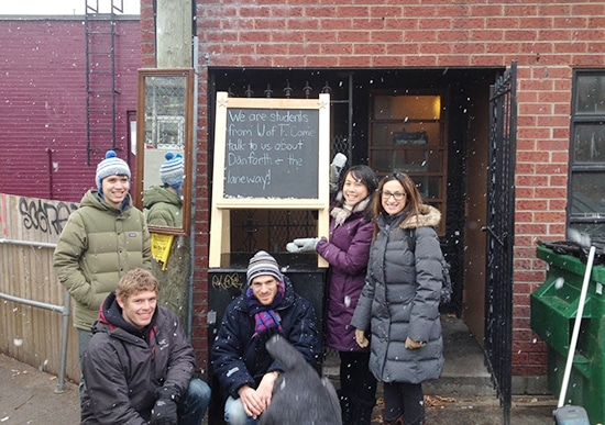 As part of a class exercise, students from the University of Toronto gathered ideas on improving the laneway between Danforth Avenue and Coxwell Subway Station in November. PHOTO: Submitted