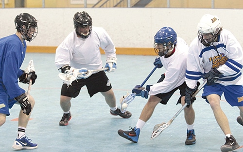 The Toronto Beaches run two-on-two drills during a pre-season practice on April 23. The Junior A lacrosse team's first home game is on May 8 at Ted Reeve Arena against the Six Nations Arrows. PHOTO: Andrew Hudson