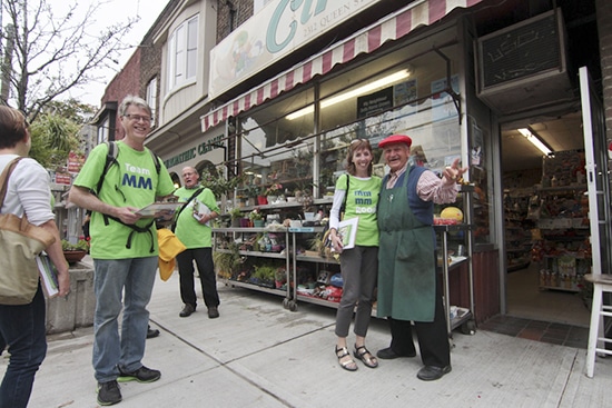 Mary-Margaret McMahon and her campaign team stop by Joe Cirrone's grocery on Queen Street on Oct. 14. PHOTO: Andrew Hudson