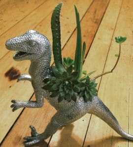 This T. Rex sprouts a cluster of succulents on its back. PHOTO: Jen Leis
