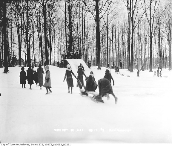 This archival photo shows winter sports activites in Kew Gardens in 1914. PHOTO: Toronto Archives, Fonds 200, Series 372, Subseries 52, Item 251