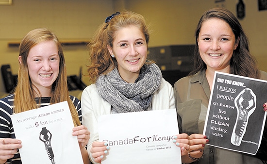 Emily Pepper, left, Rebecca Woolgar and Rachel Langridge will be carrying water 5 km every time they need to drink, cook or clean on a three-day camping trip. The exercise will raise money to build a well in Kenya. PHOTO: Jon Muldoon