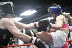 Robin MacMillan, right, spars in a recent friendly match in Toronto. PHOTO: Submitted