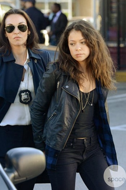 Beach resident Inga Cadranel, left, and Tatiana Maslany on the Danforth in a scene from Orphan Black.